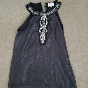 Milly gunmetal grey metallic beaded tank top